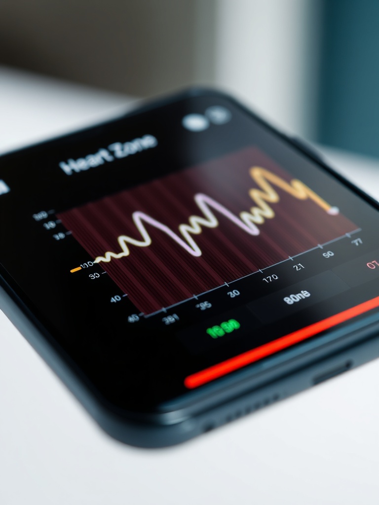 다양한 색상으로 구분된 심박수 구간 그래프가 표시된 스마트폰 화면