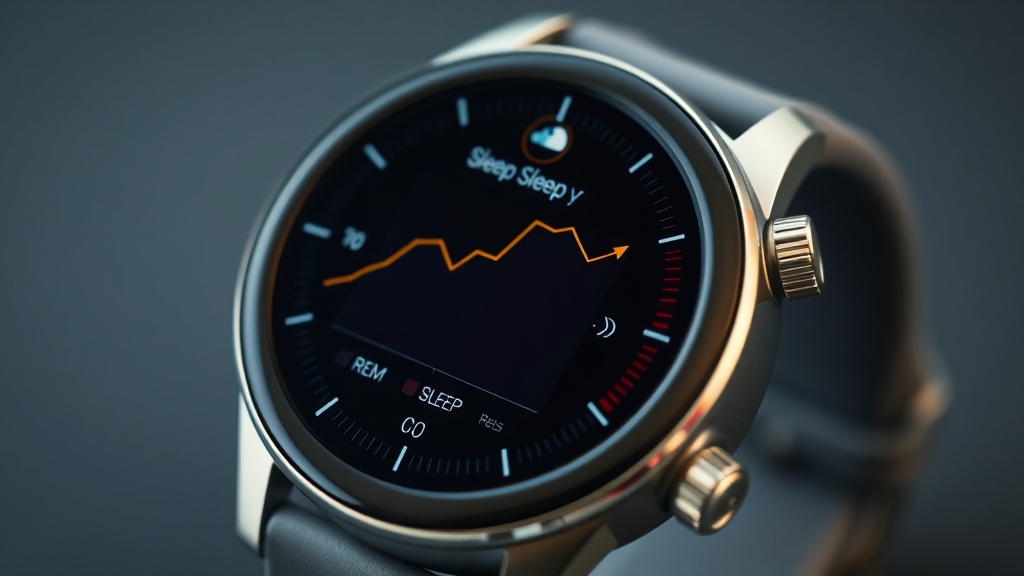 스마트워치 화면에 표시된 수면 단계 그래프와 회복 점수 분석 화면