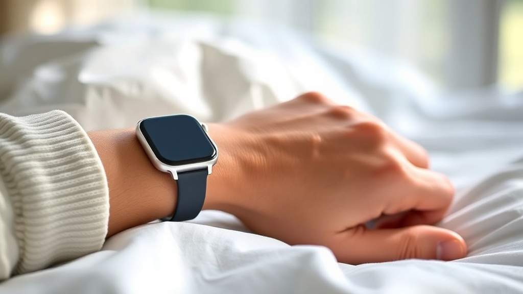 스마트워치를 착용한 채 편안하게 숙면을 취하고 있는 사람의 손목